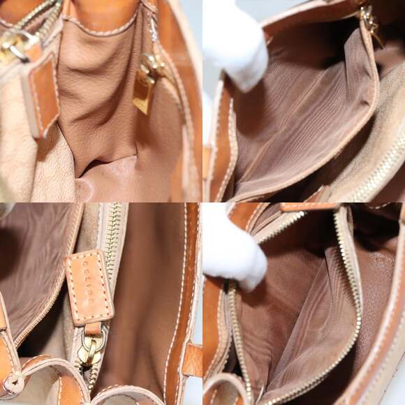 CELINE Macadam Canvas Hand Bag Pvc Leather Beige Brown Gold - Picture 12 of 13